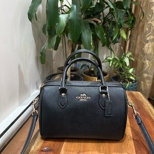 Coach Rowan Black Leather Satchel with Gold Accents